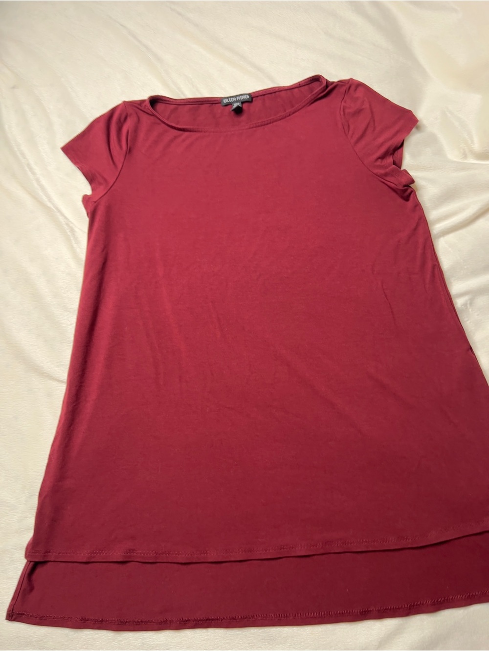 Eileen Fisher Burgundy Organic Pima Cotton Boatneck Cap Sleeve Tee (Laden look)